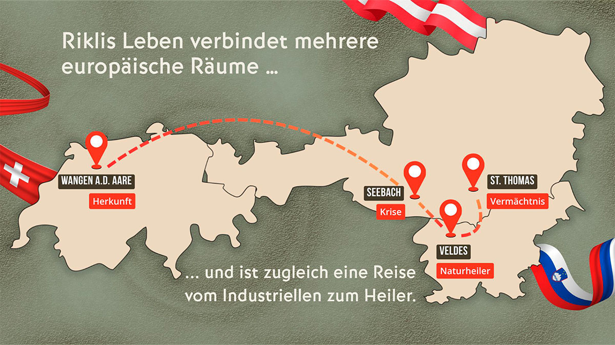 rikli_projekt_1200x675_04 Folie aus der Rikli-Präsentation. Landkarte Schweiz, Österreich, Slowenien.